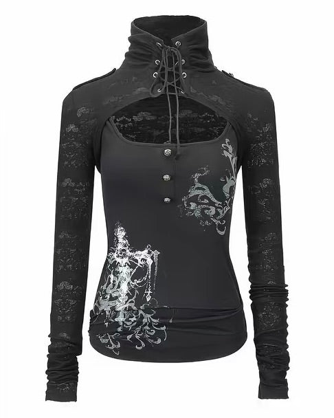 【Cest Nous】Lace-up Cross Top