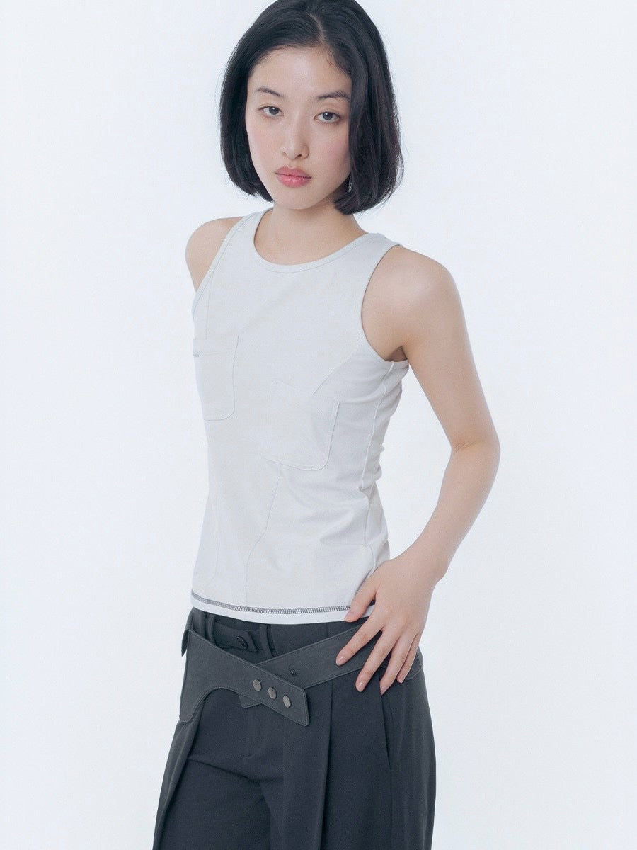 【Miseki seoul】Pocket pointed sleeveless