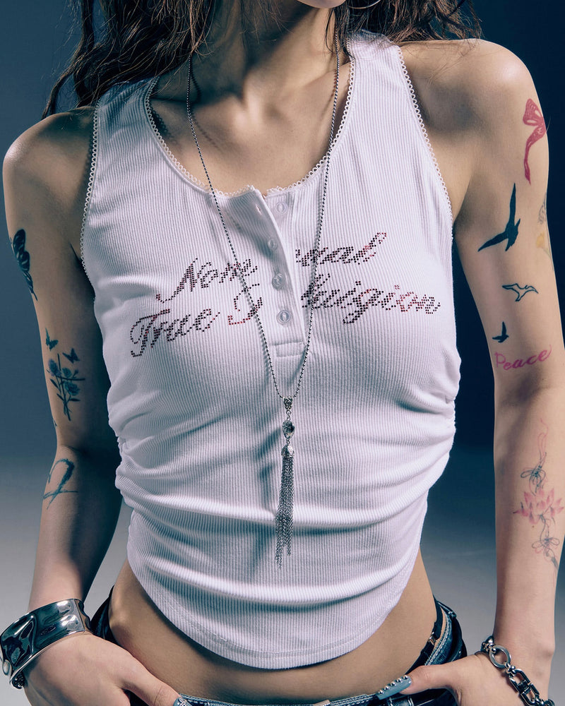 【NOMANUAL×TRUE RELIGION】NO RELIGION SHIRRING SLEEVELESS TEE
