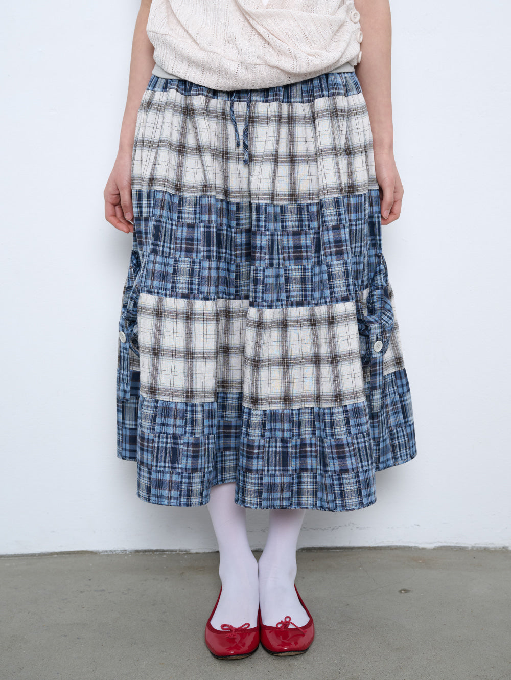6/8 21:00発売【TUOMIO】2-WAY PATCHWORK SKIRT