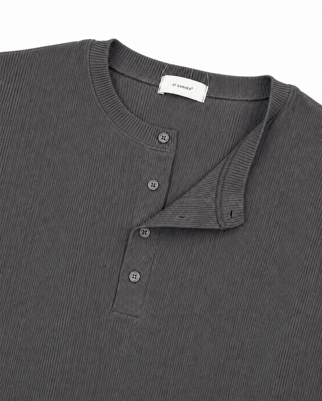受注制【nmtc+】Ribbed Henley Neck Tee (3color)
