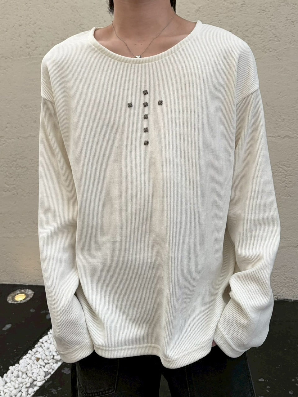 受注制【LUV CODE】cross rivet long sleeve tee (3color)