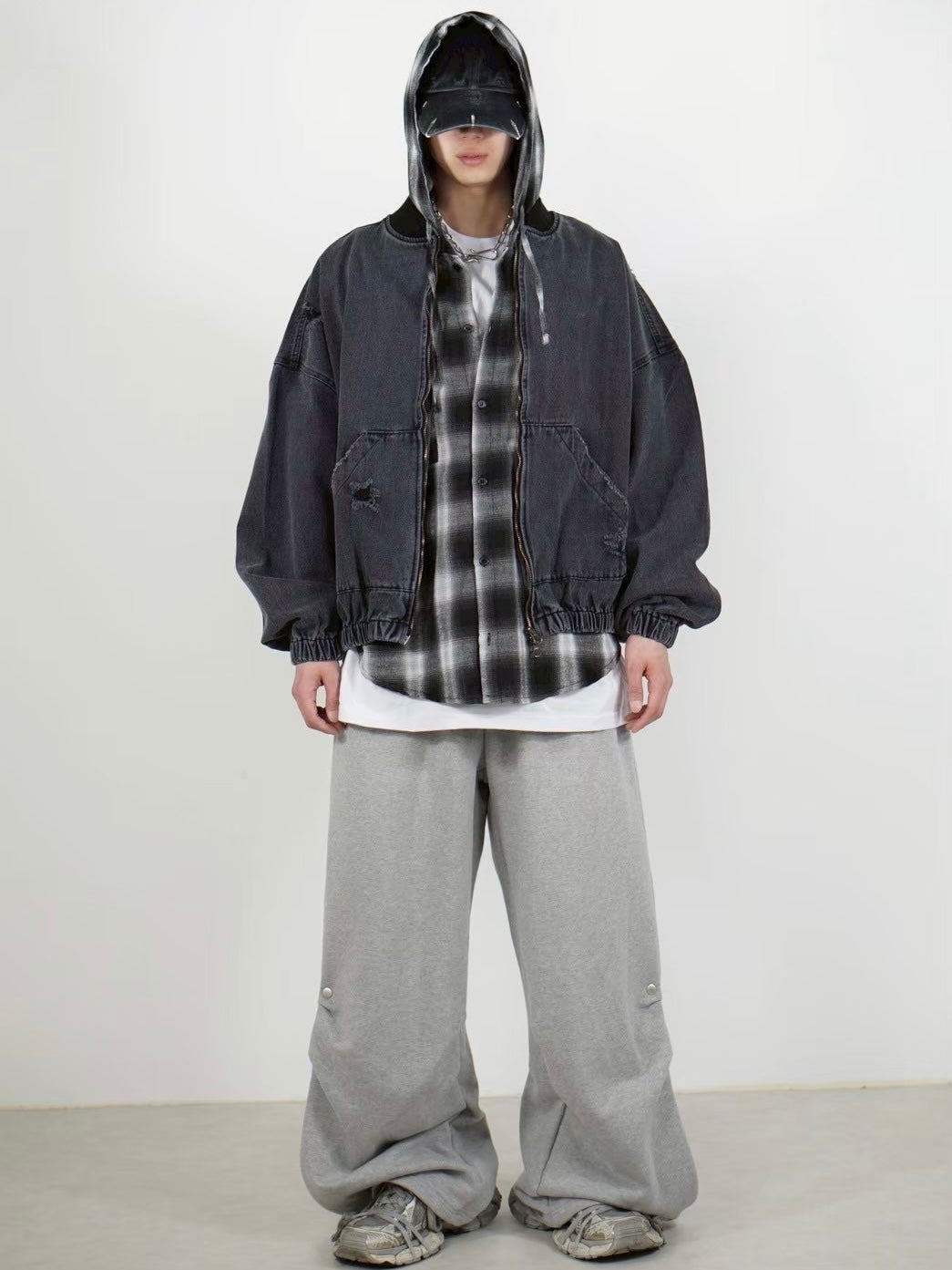 受注制【Chikashitsu +】tartan check hooded shirt (3color)