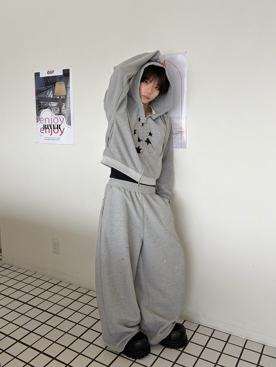 国際配送【LUV CODE】rhinestone wide sweat pants (2color)