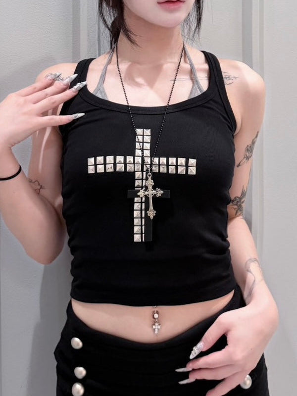 受注制【nmtc+】Cross Studded Slim Tank top (2color)