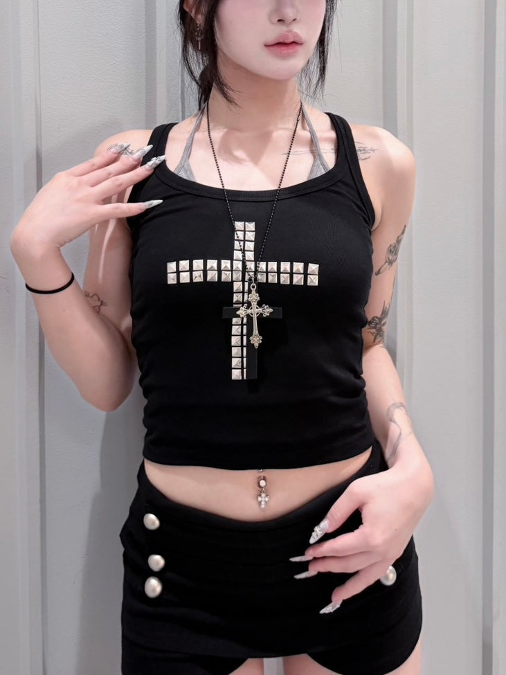 7/10 20:00発売 受注制【nmtc+】Cross Studded Slim Tank top (2color)