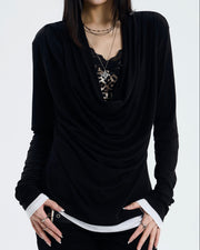 【NOT KNOWING】Deep Cowl Layered Top