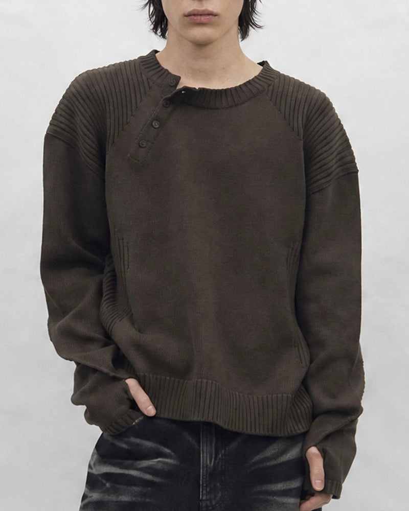 【BLR BLUER】Faded Vintage Henley Knit Sweater
