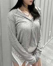 受注制【nmtc+】Sheer Button Hooded Cardigan (2color)