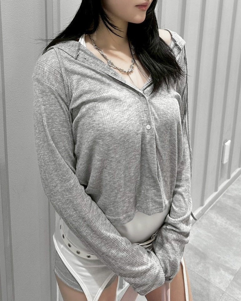 受注制【nmtc+】Sheer Button Hooded Cardigan (2color)