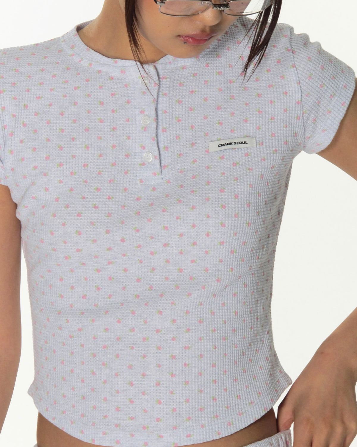 【CRANK】FLOWER HENLEY NECK TOP