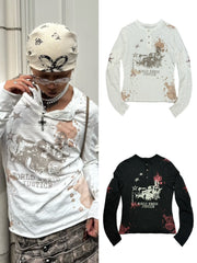 国際配送【Never mind the XU】paint graphic henley long sleeve