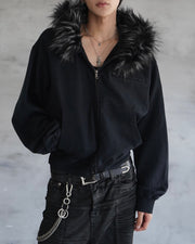 【CHIKASHITSU PLUS HIGH】Volume fur cropped zip hoodie