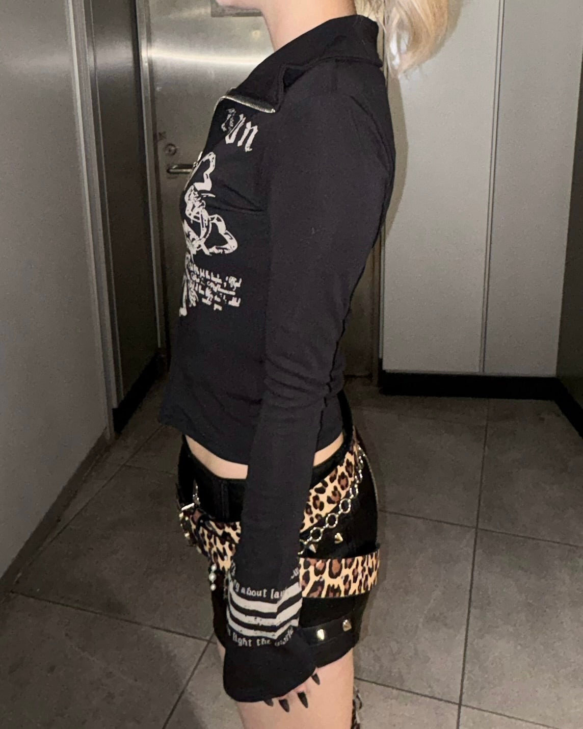 国際配送【BABY09】y2k print slim zipup top