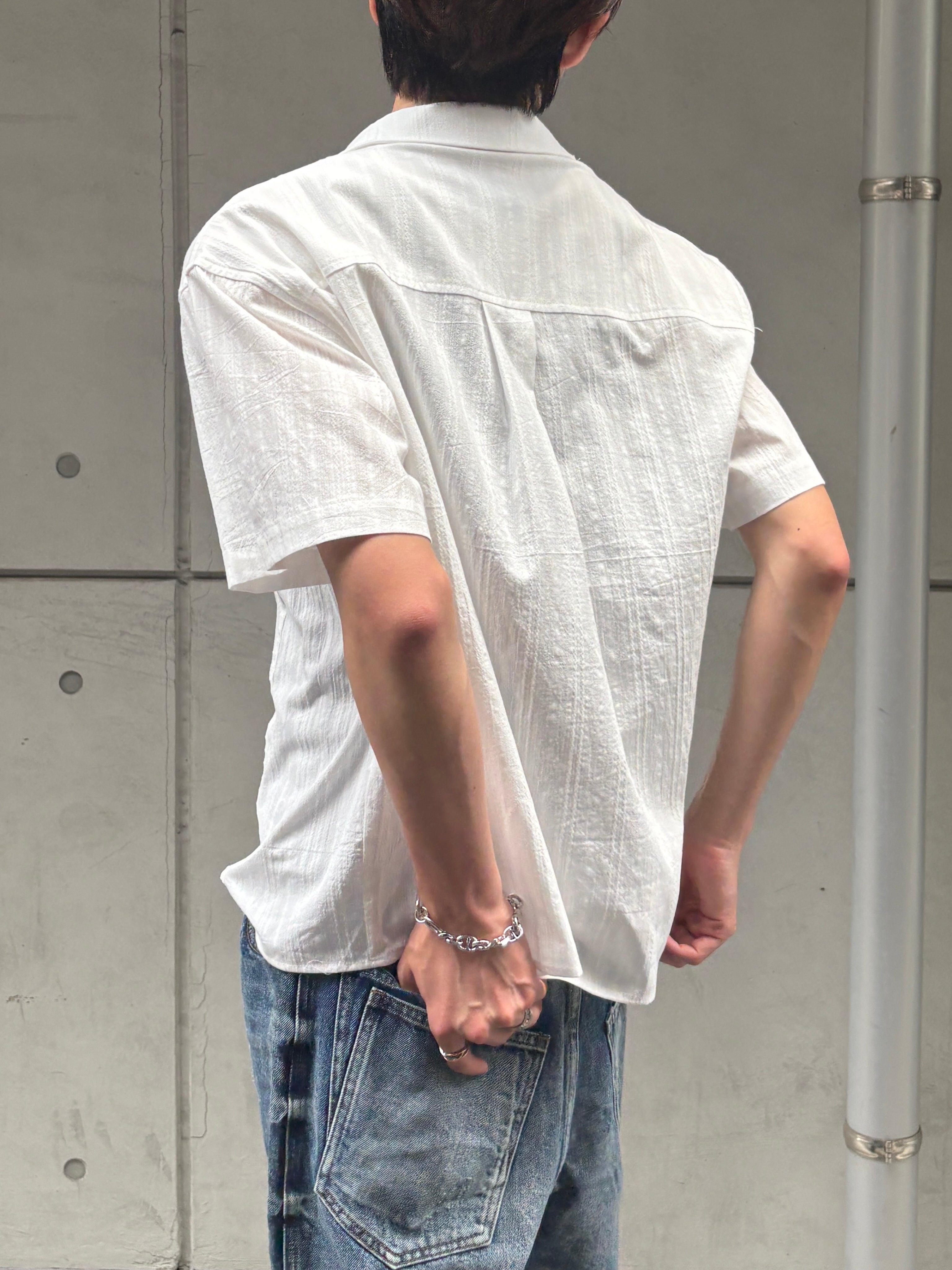 大阪店WEB限定受注制【Chikashitsu +】perforated open collar shirt (2color)