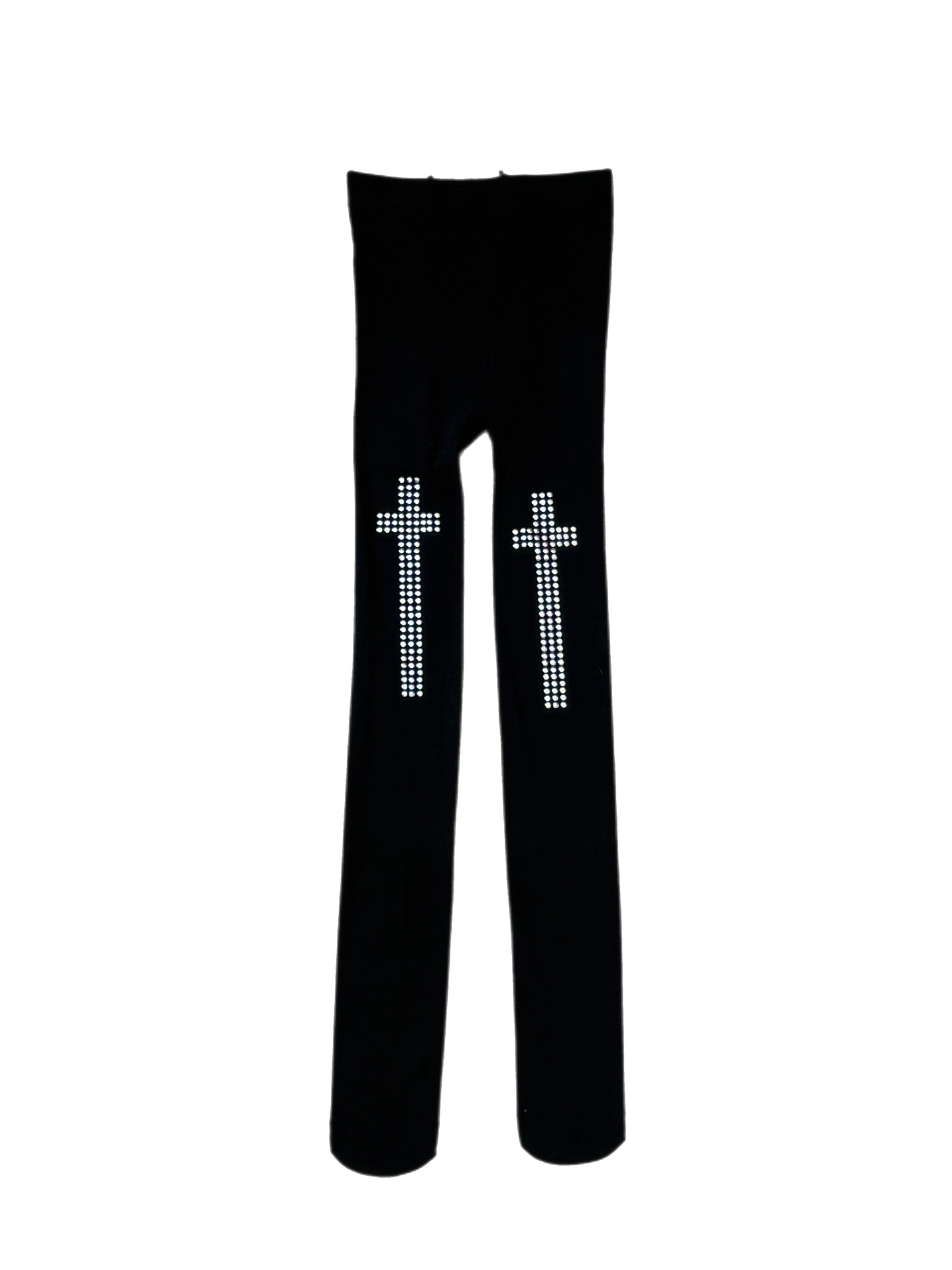 国際配送【Never mind the XU】Cross rhinestone tights