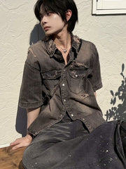 受注制【LUV CODE】damage denim shirt