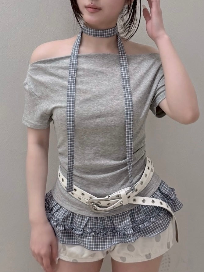 受注制【nmtc+】Check Frill Layered Tee Scarf Set (2color)