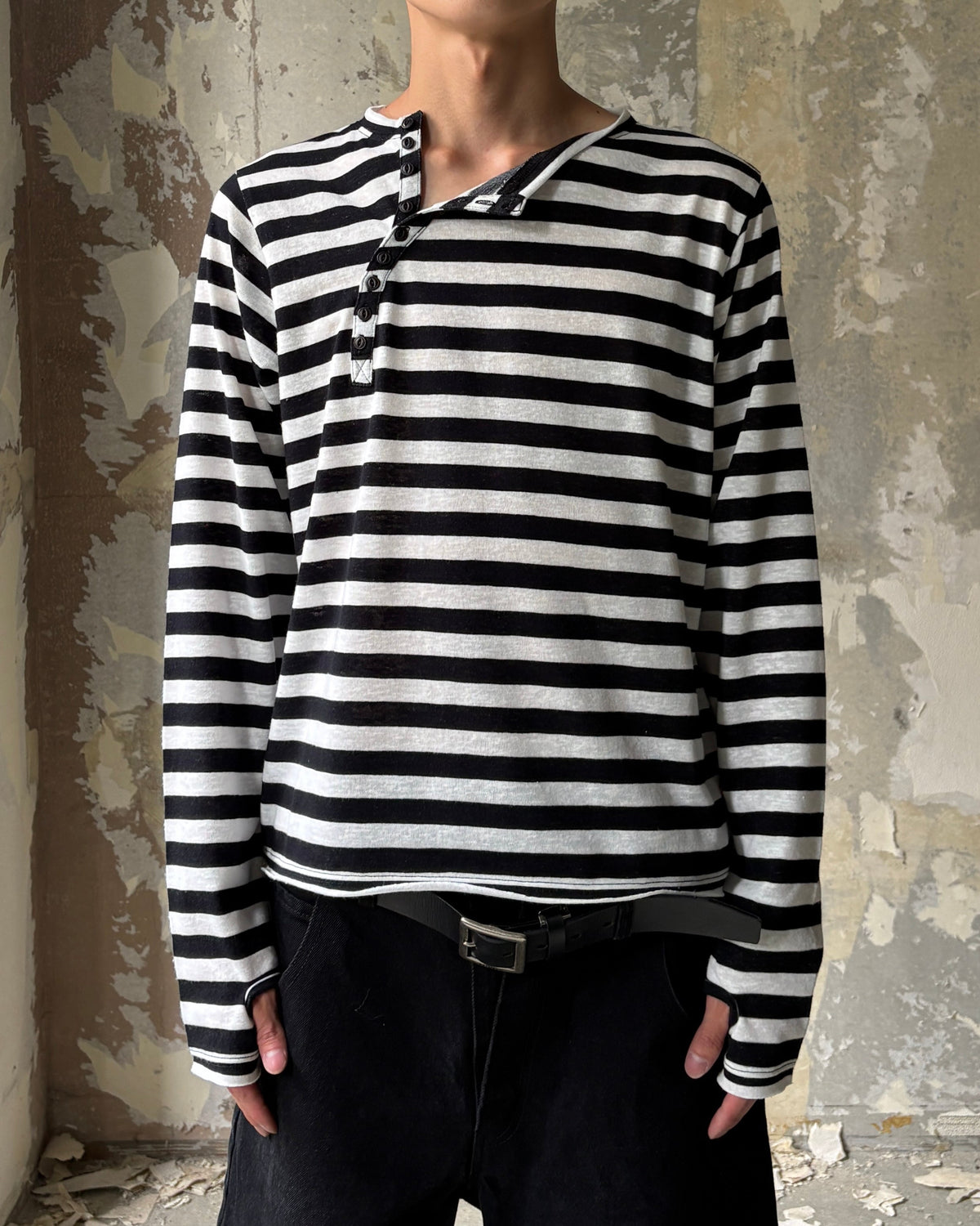【Lee fi Ne】Offset Henley LS Tee