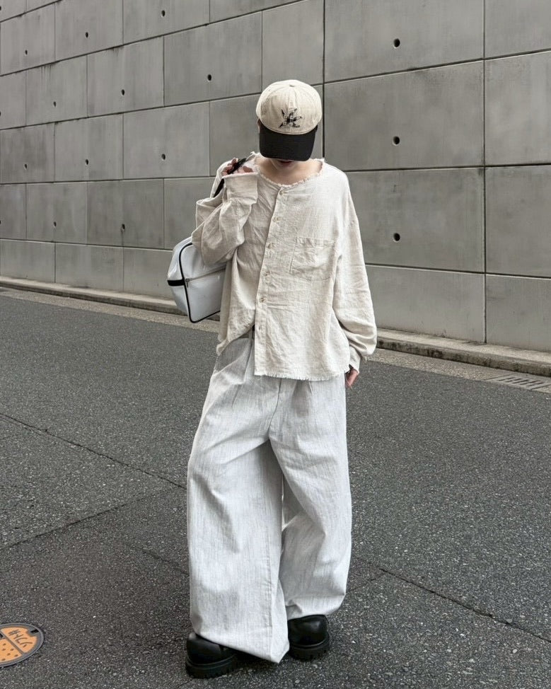 国際配送【LUV CODE】vintage washed linen shirt (2color)