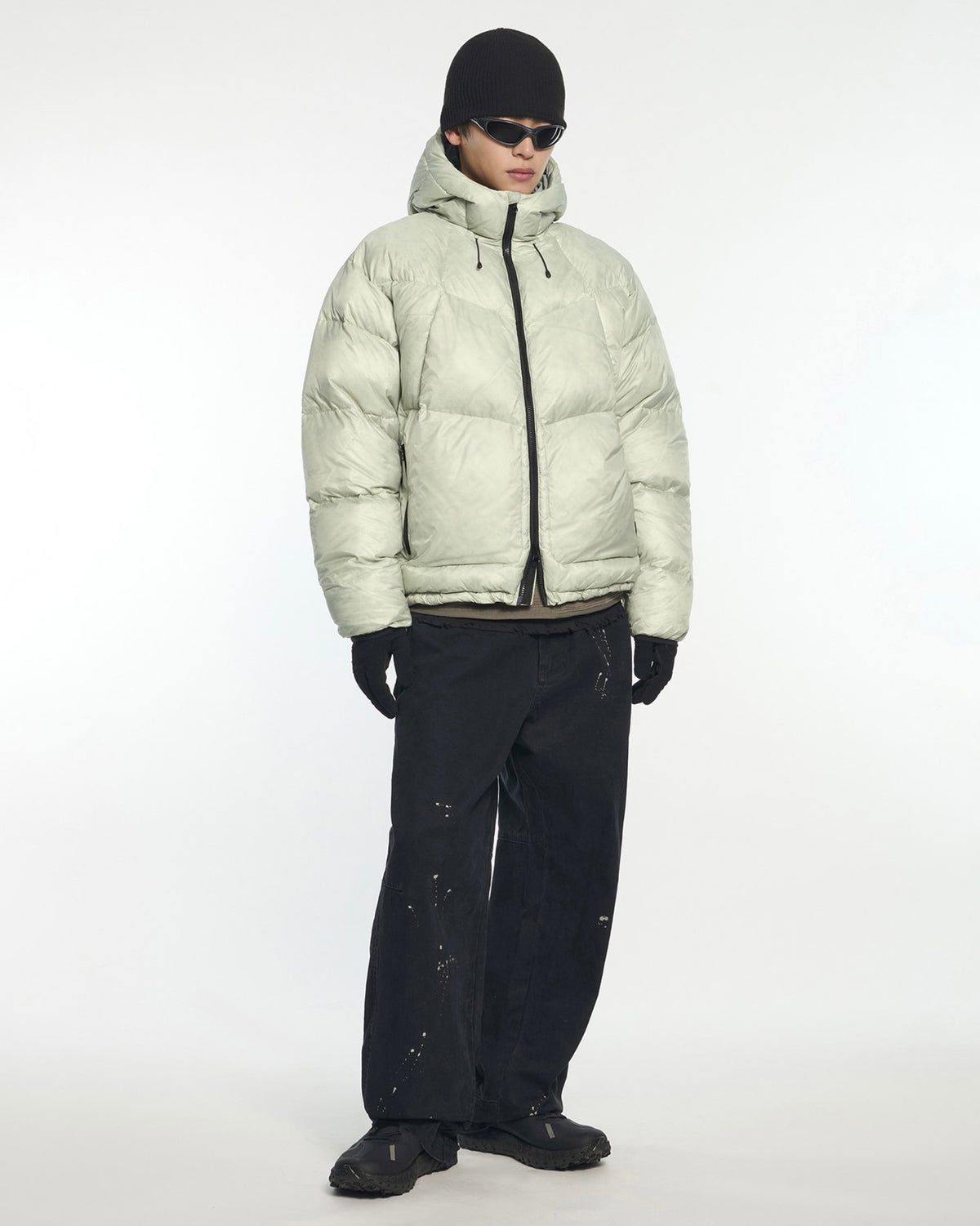 【NOMANUAL】SLANT CROP HOODED DUCK DOWN