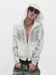 【E RIN AI E】GEMINI ASH KNIT HOODIE ZIP UP