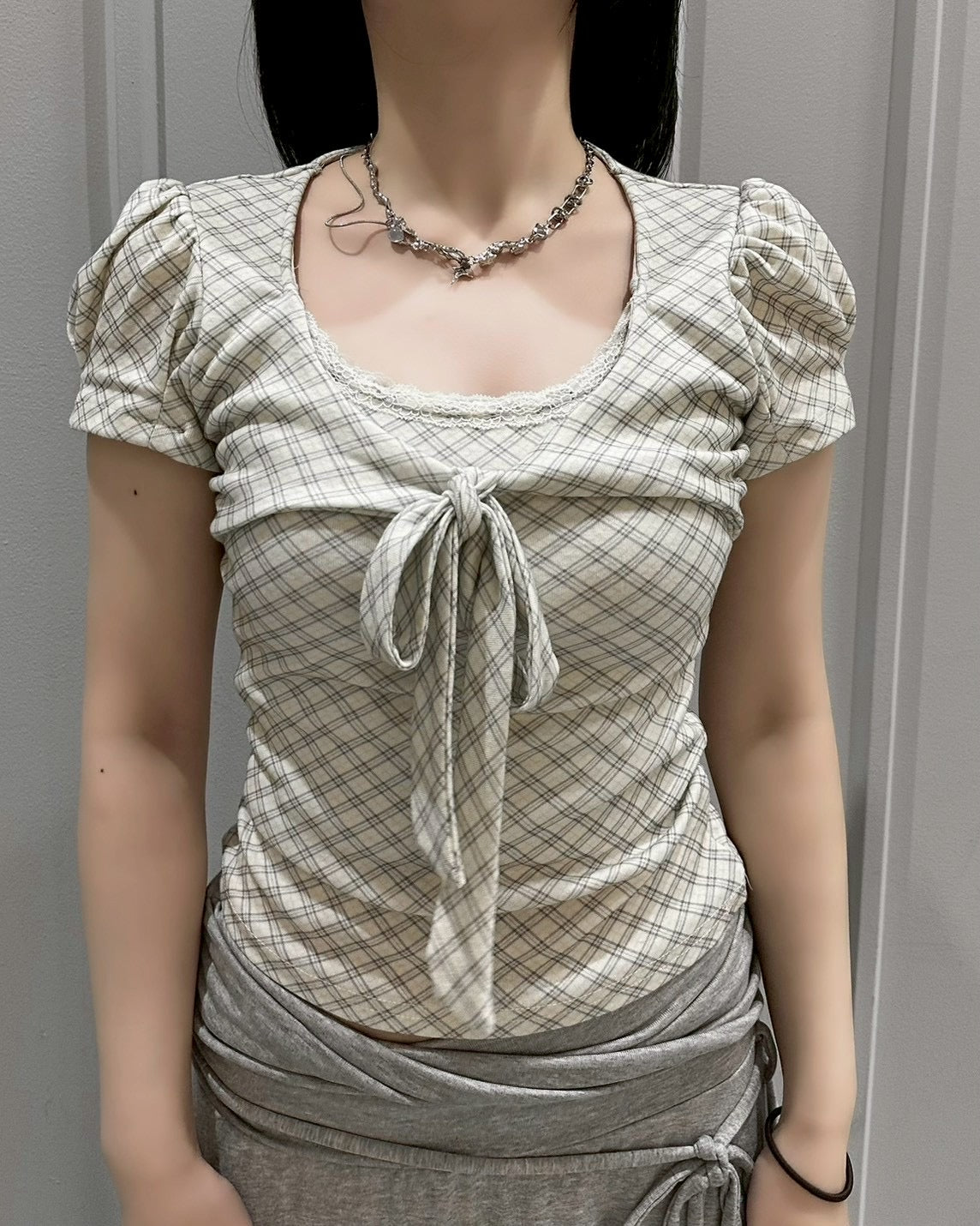 【nmtc+】French Ribbon Check Top (2color)