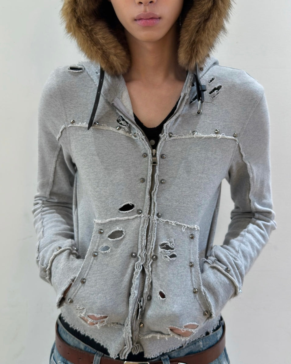 【LECYTO】Destroyed Spike Zip-Up Hoodie