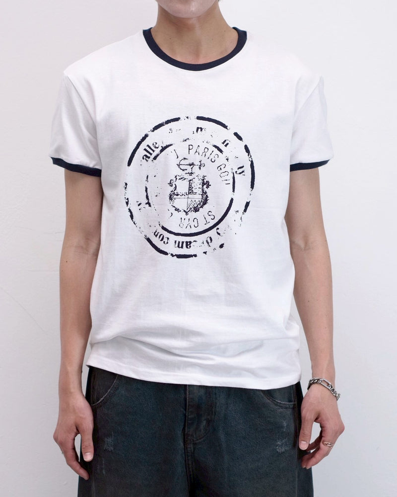 受注制【Chikashitsu +】stamp printing ringer tee (3color)