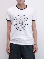 受注制【Chikashitsu +】stamp printing ringer tee (3color)