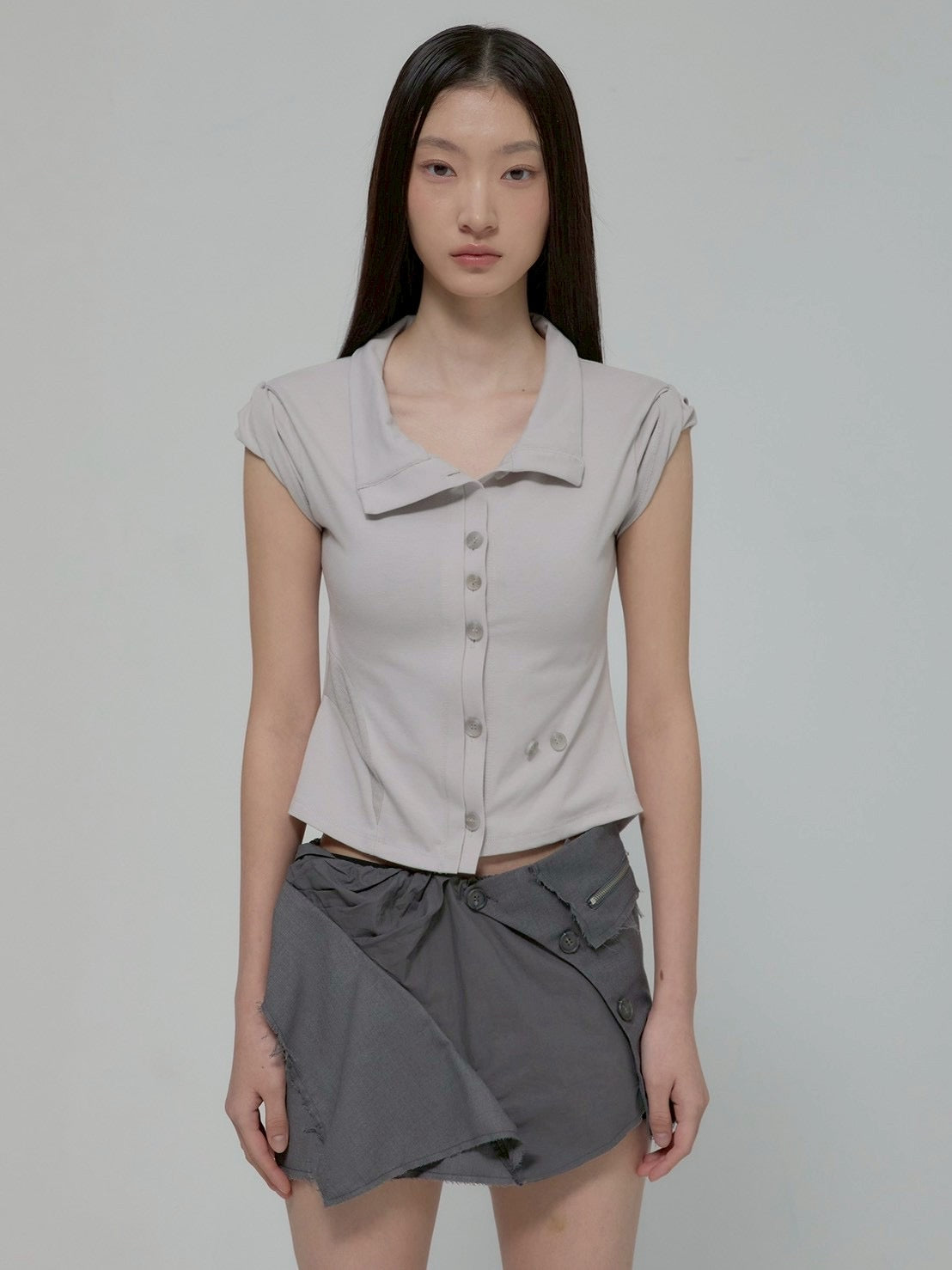6/22 21:00発売【FLAREUP】Asymmetrical Layered Mini Skirt
