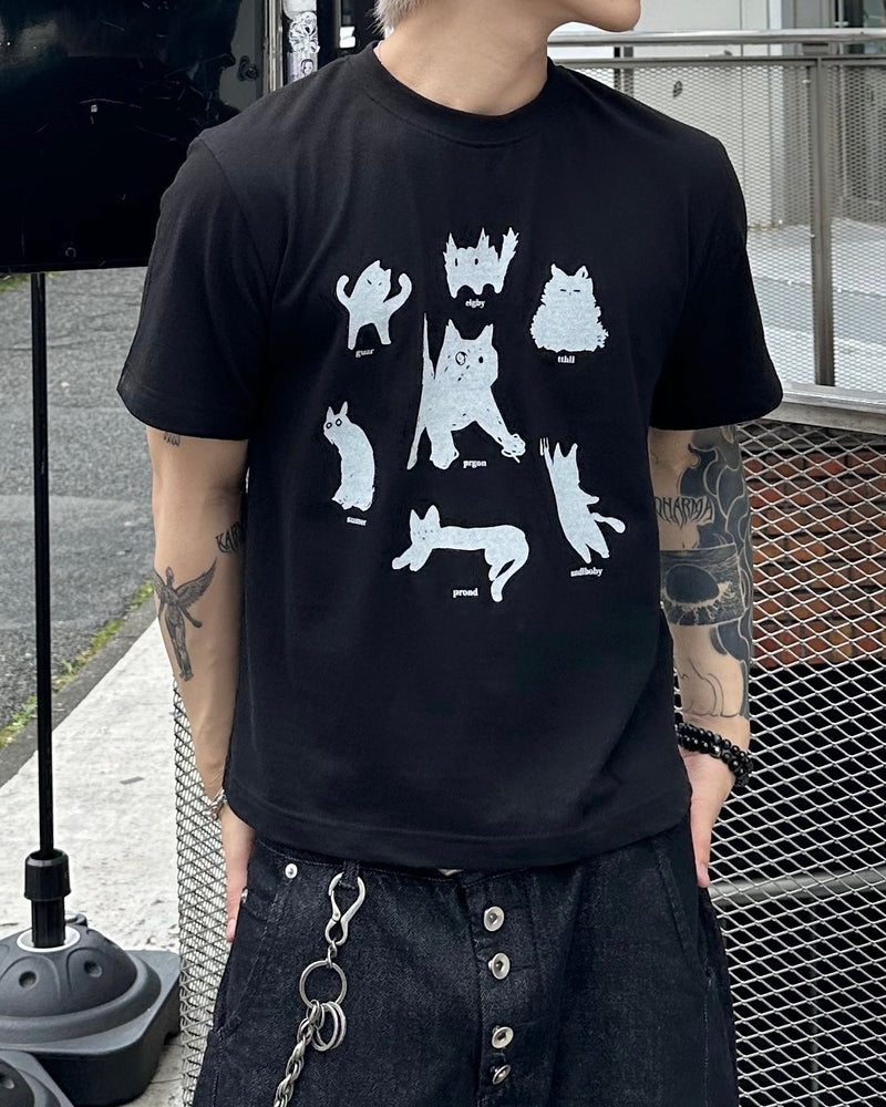 大阪店WEB限定【Chikashitsu +】cat mood graphic t-shirt (2color)