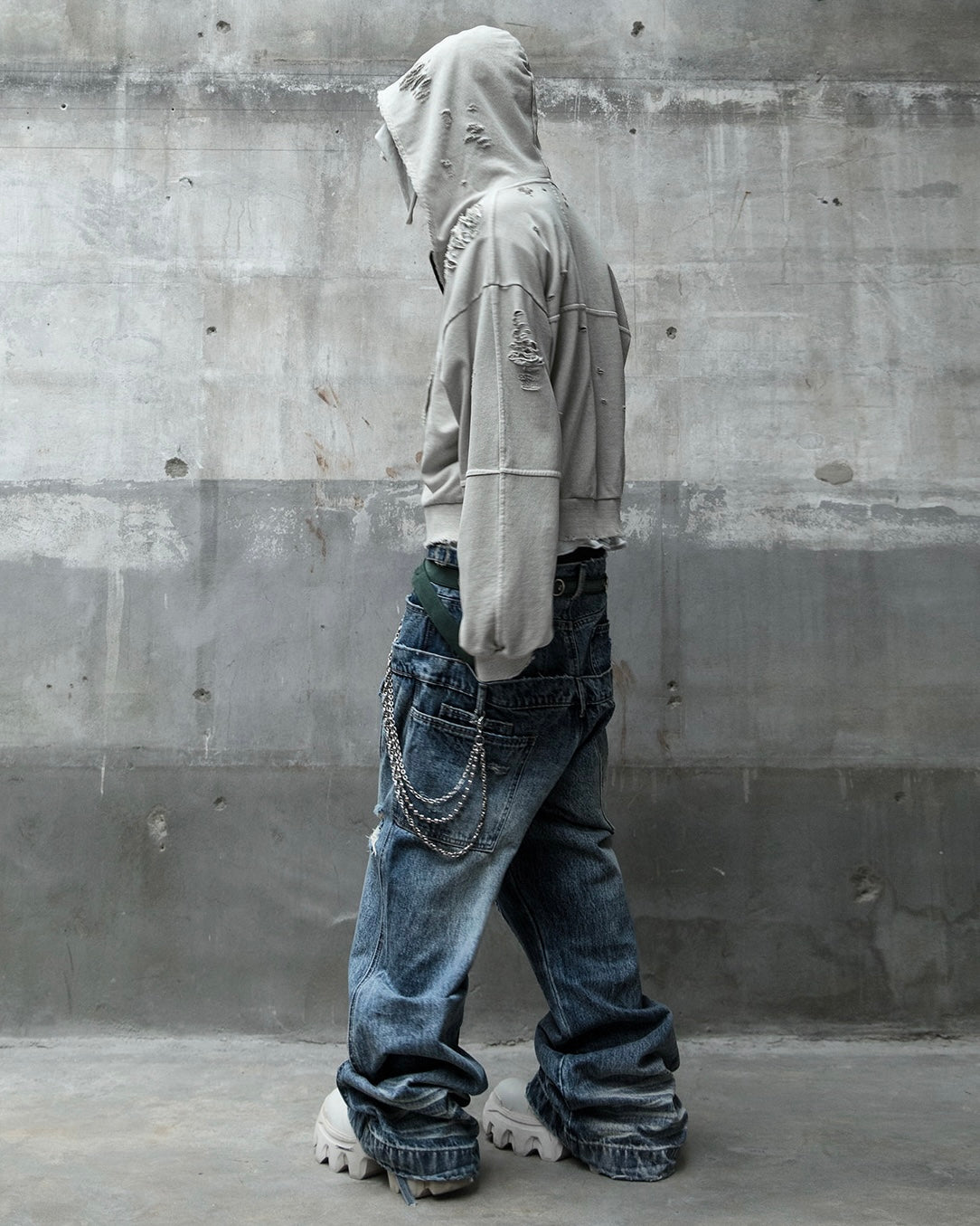 【roaringrad】Damage Crop Hoodie Jacket