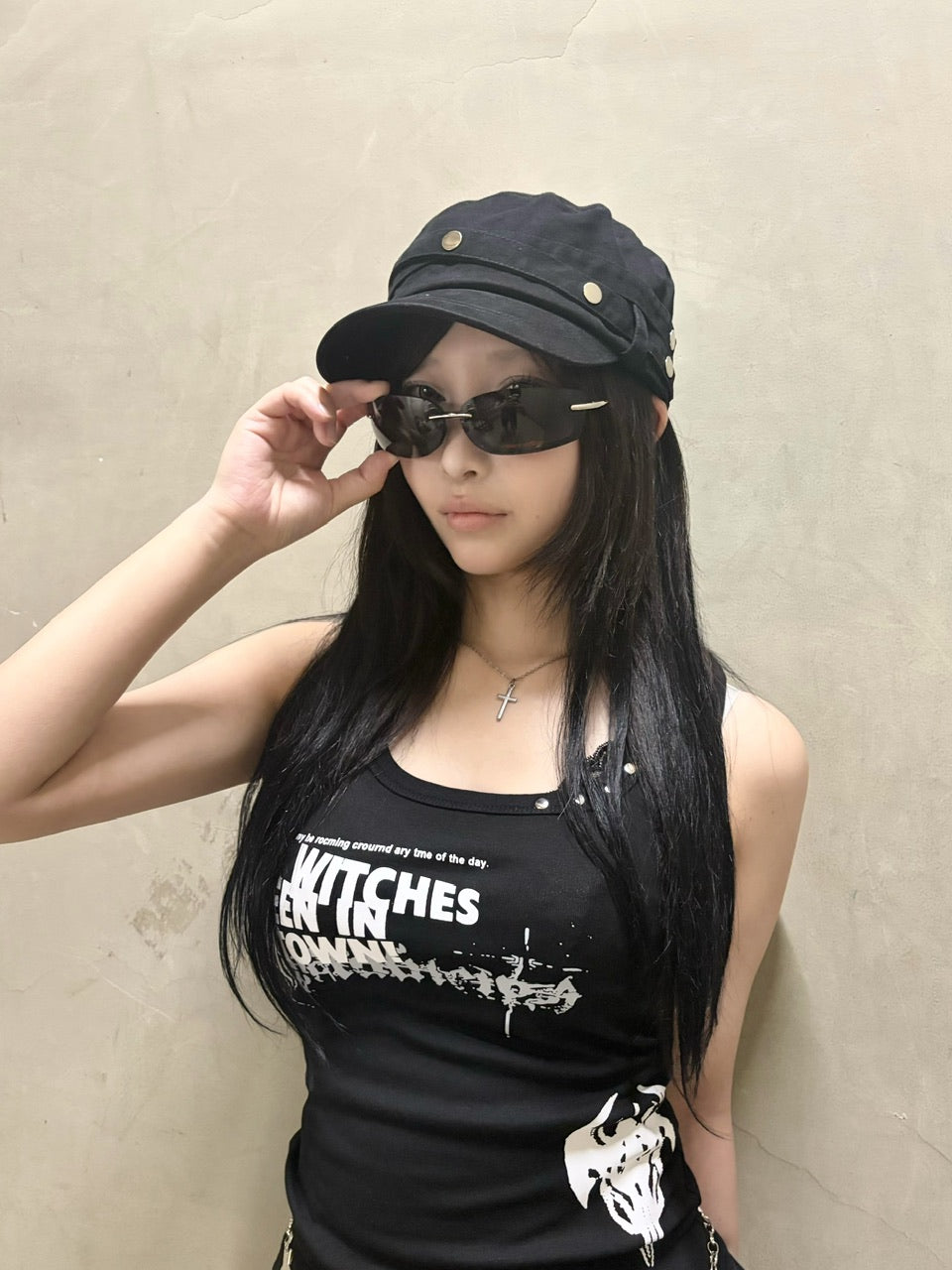 国際配送【Never mind the XU】double belt strap cap (2color)