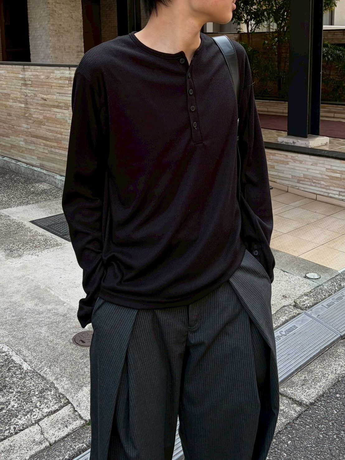 東京店WEB限定受注制【Chikashitsu +】rib knit henry neck tee