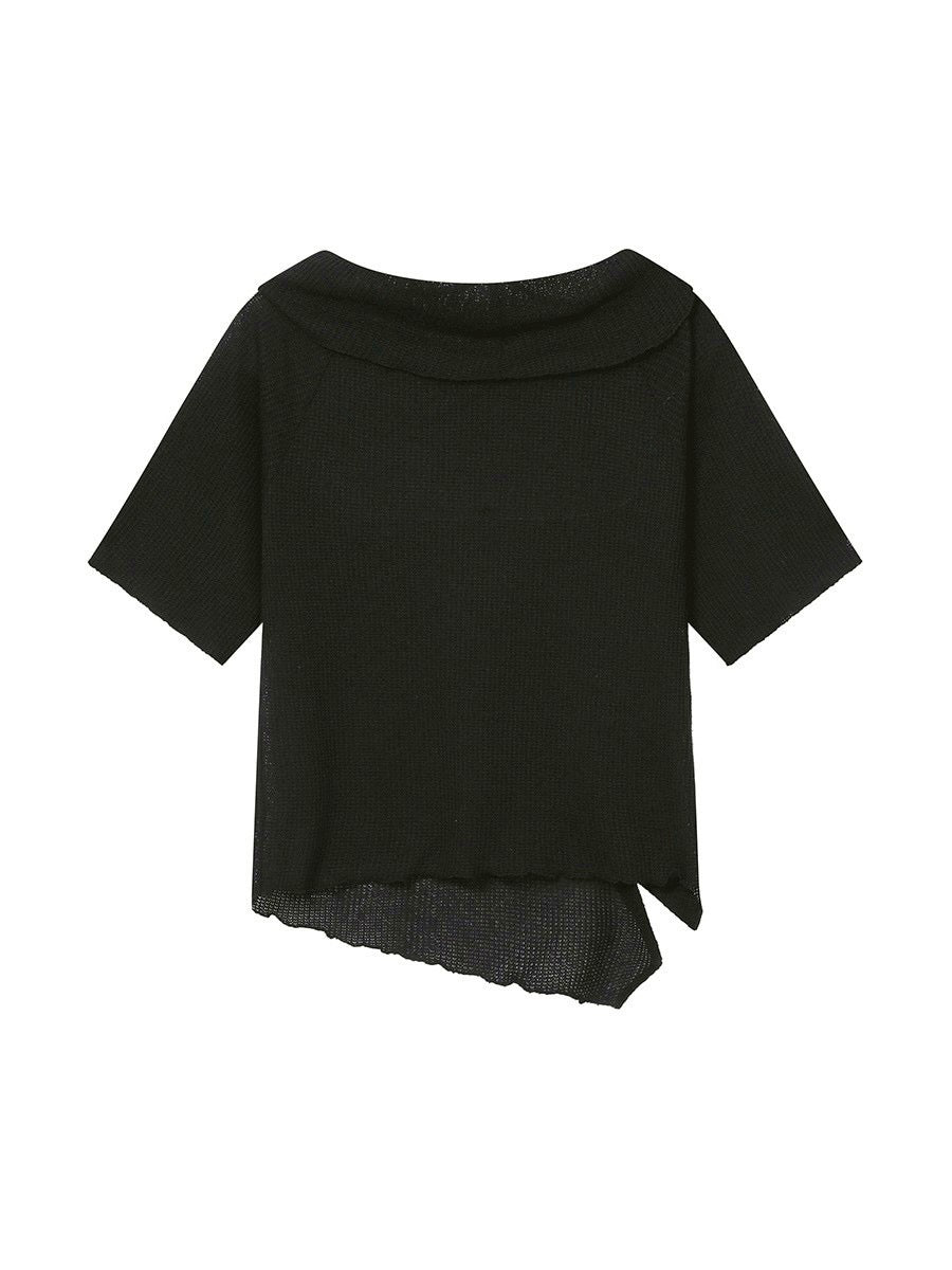【Miseki seoul】Diagonal crochet knit top