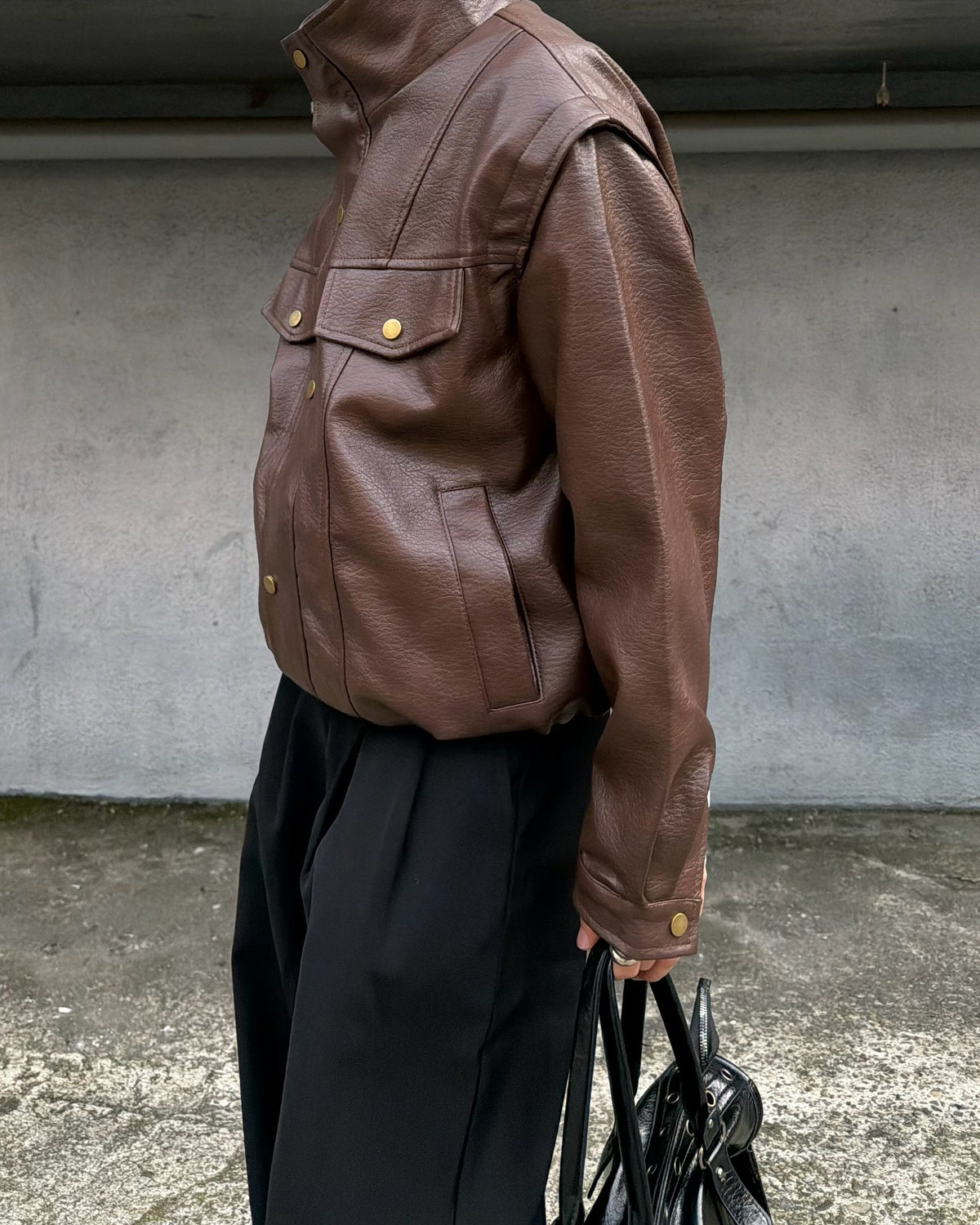 国際配送【RENOL】faux leather collared jacket