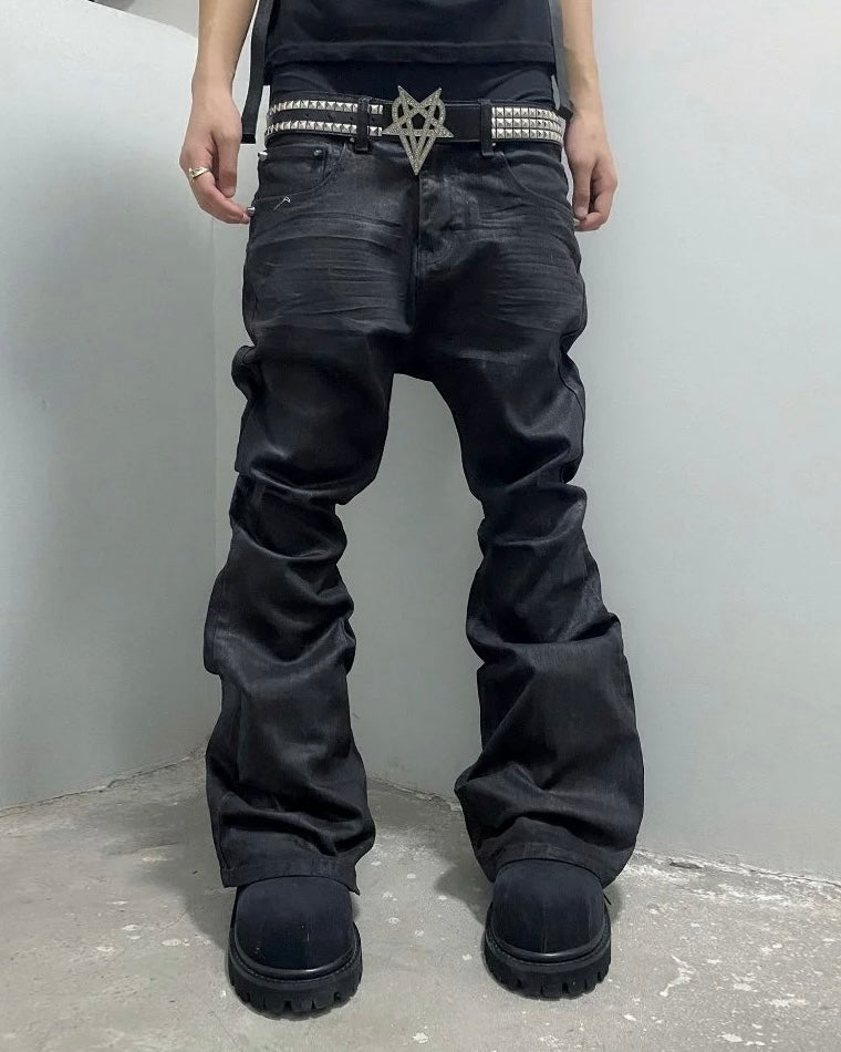 【LOWKEY CLUB】FLARED COATED JEANS
