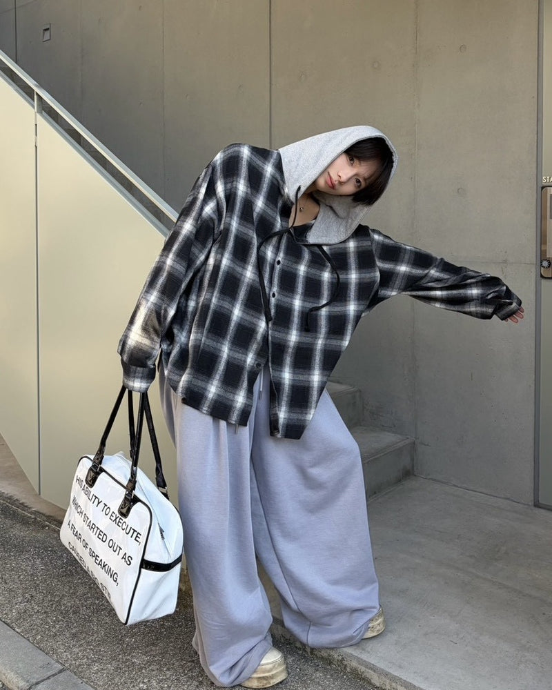 【LUV CODE】hooded check shirt