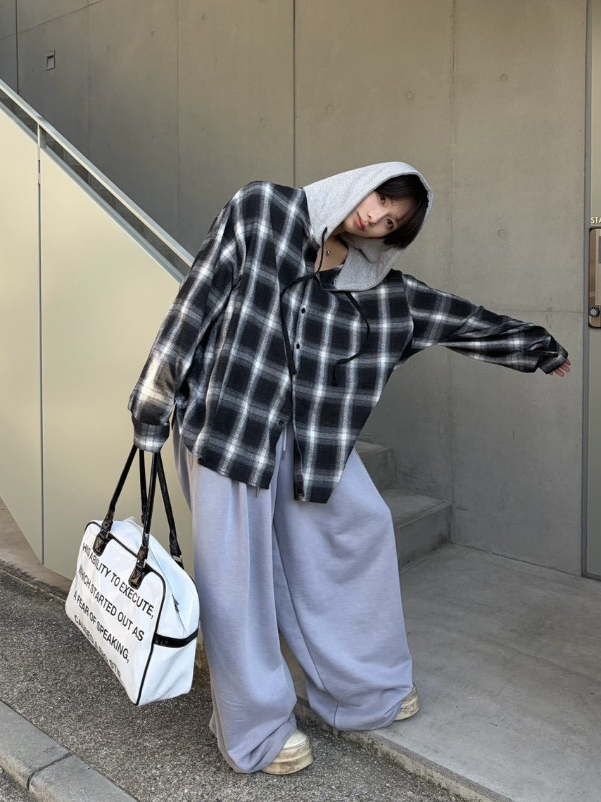 【LUV CODE】hooded check shirt