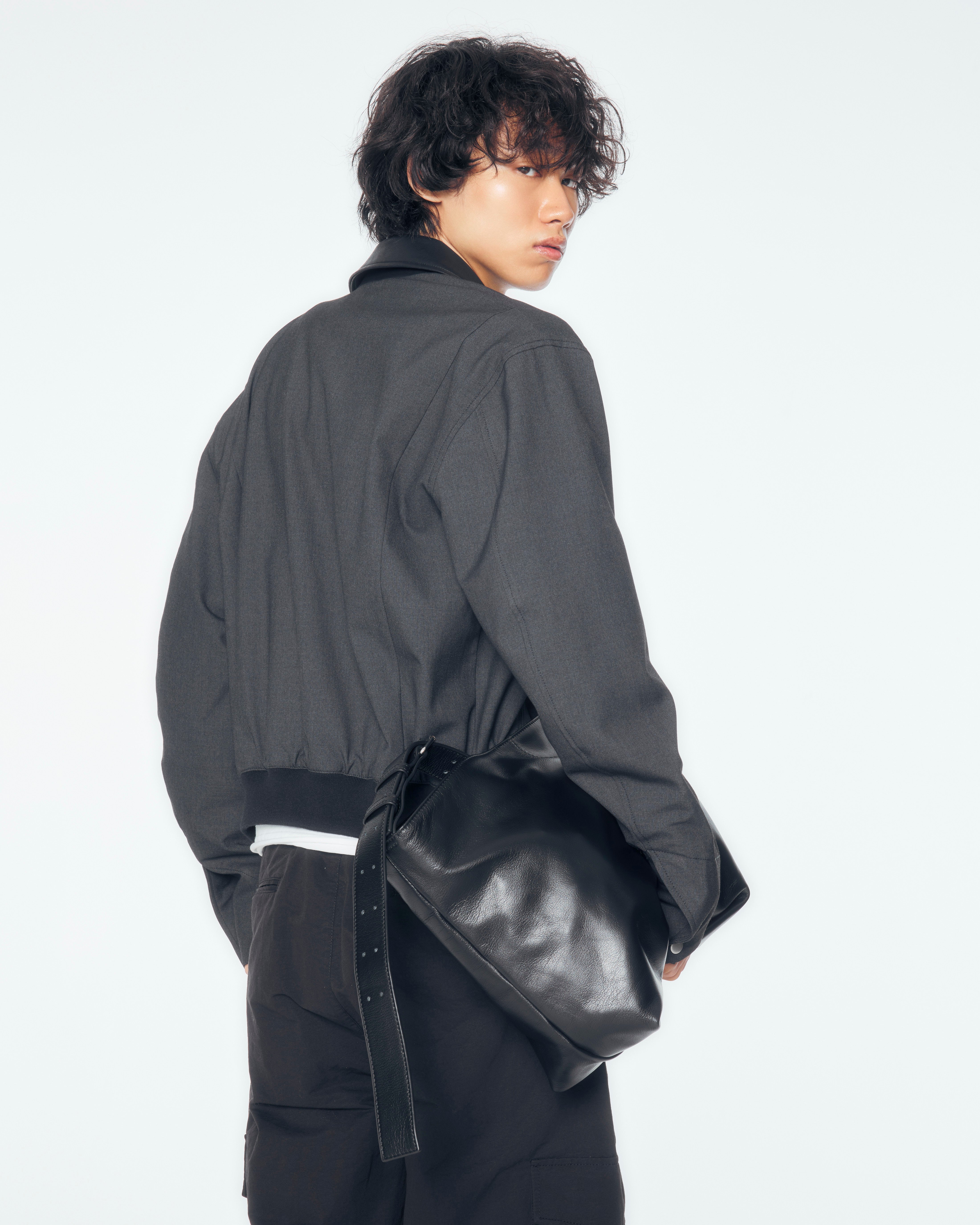 【CS】leather trim zip up jacket