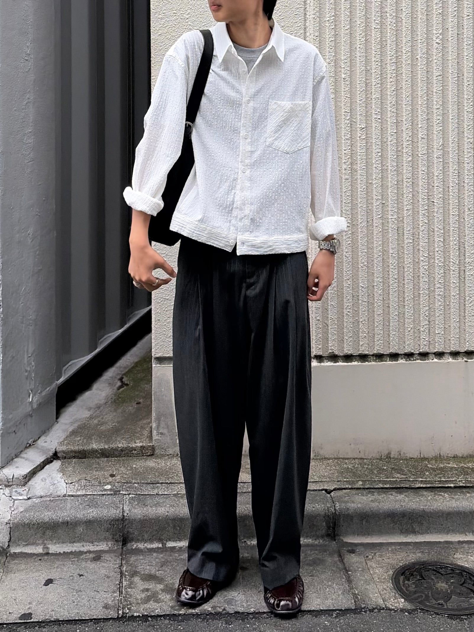 東京店WEB限定受注制【Chikashitsu +】seersucker relax check shirt (2color)