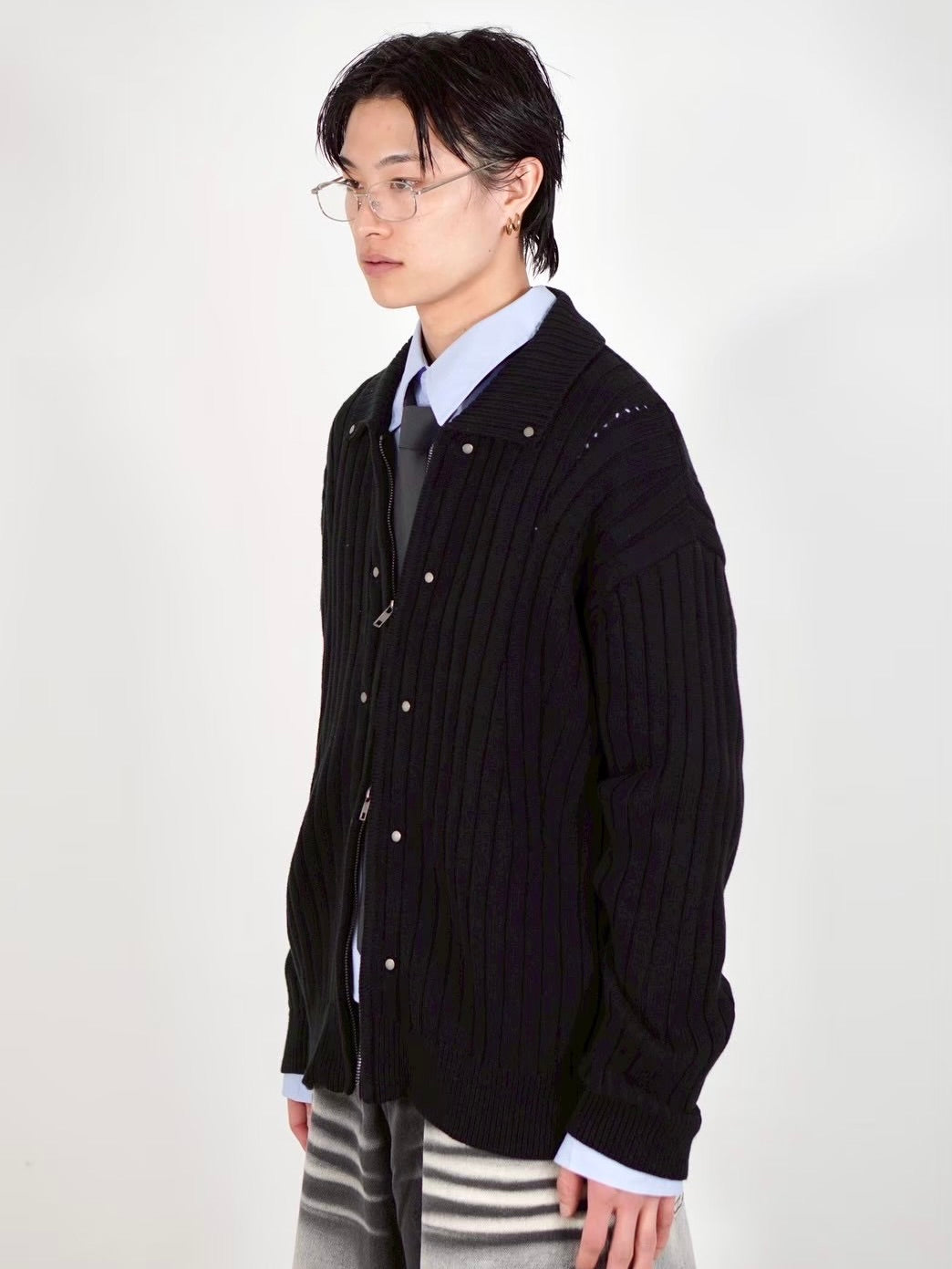 【Chikashitsu +】rivet zip up knit (2color)