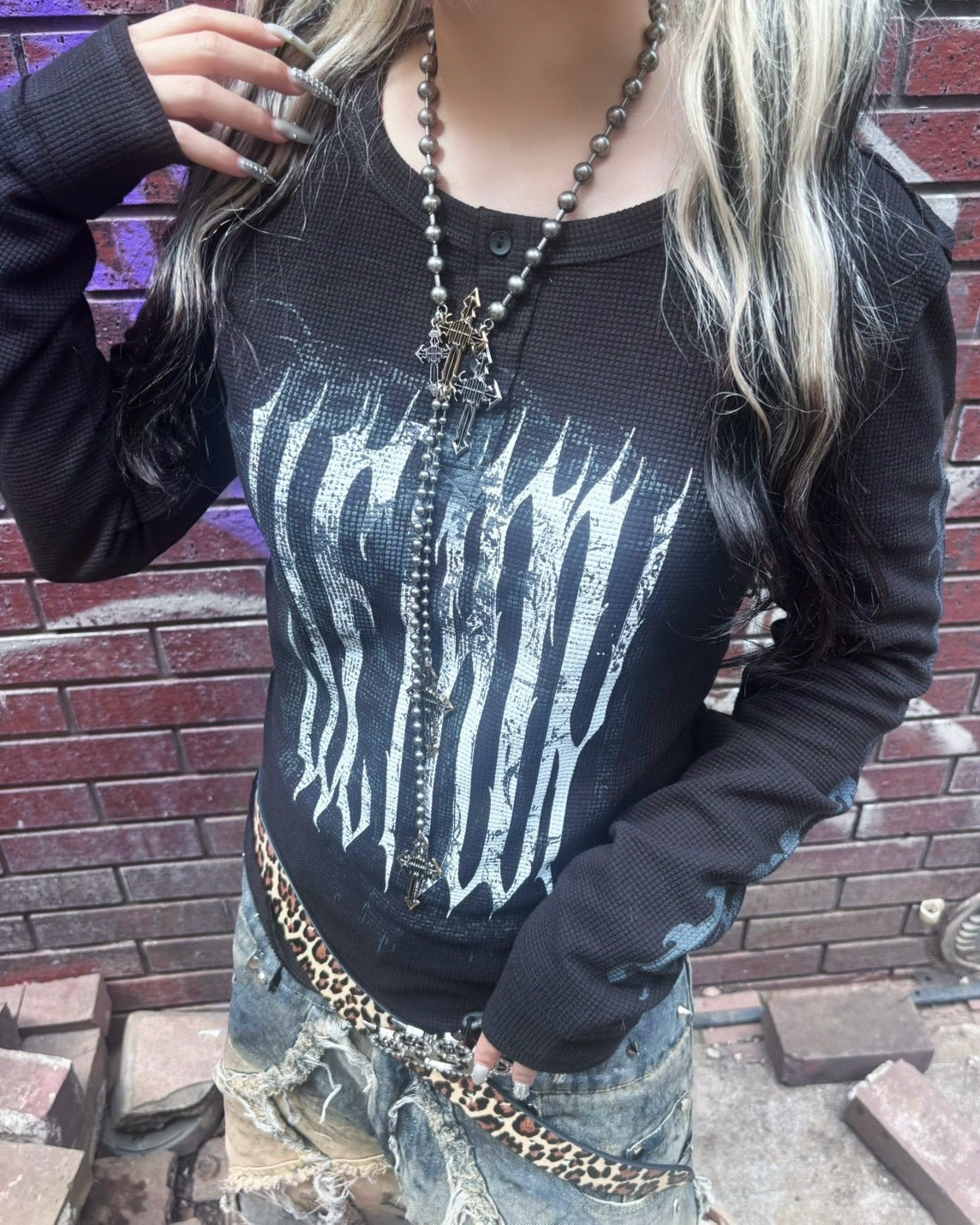 国際配送【BABY09】dark waffle long sleeve