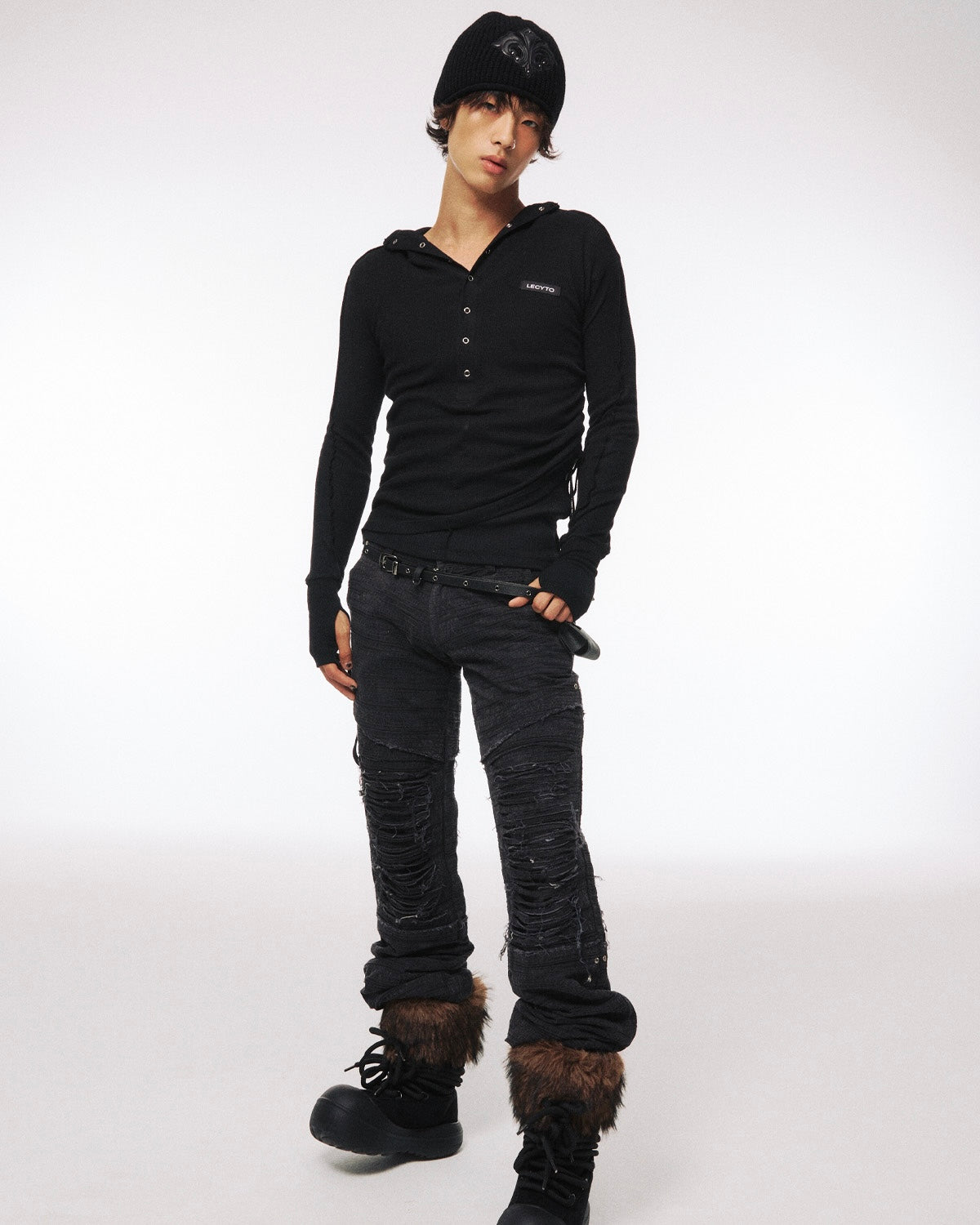 【LECYTO】Imperium Leather Patch Beanie