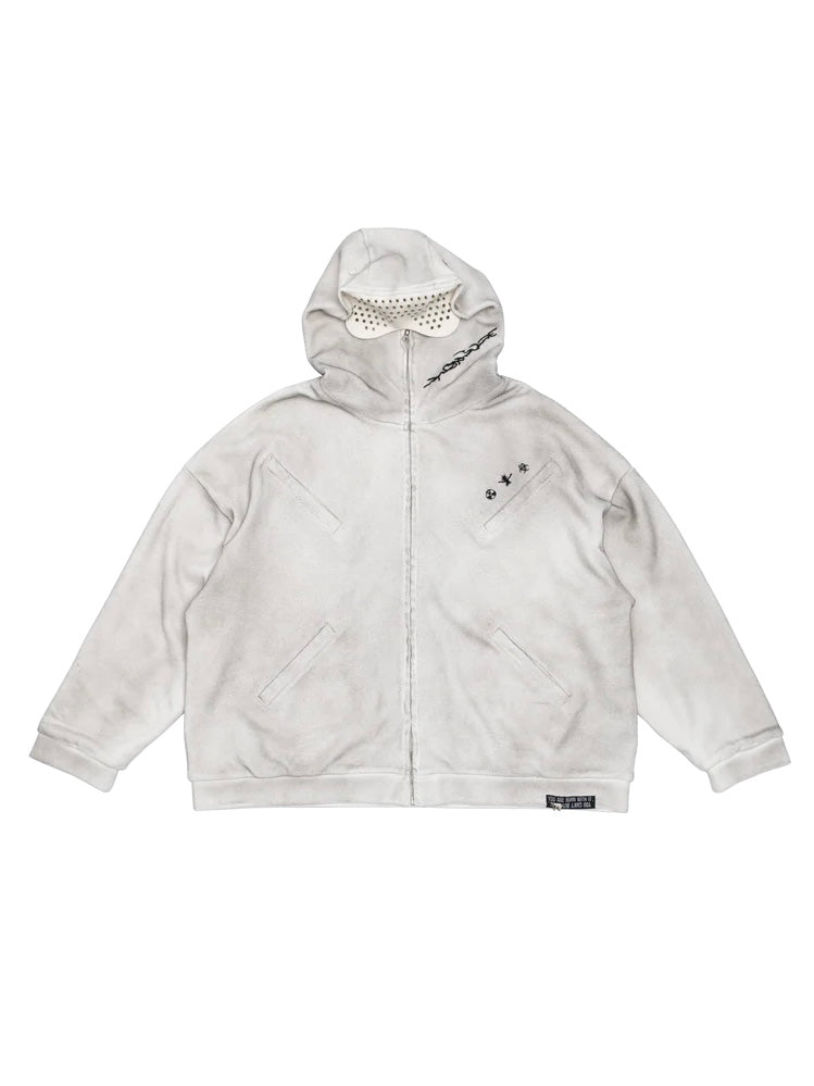 【F.V.V.O】Waffle Embroidered Mask Oversized Zip Hoodie
