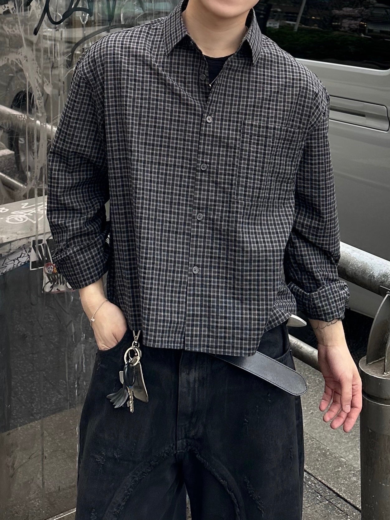 大阪店WEB限定受注制【Chikashitsu +】modern crop check shirt (2color)