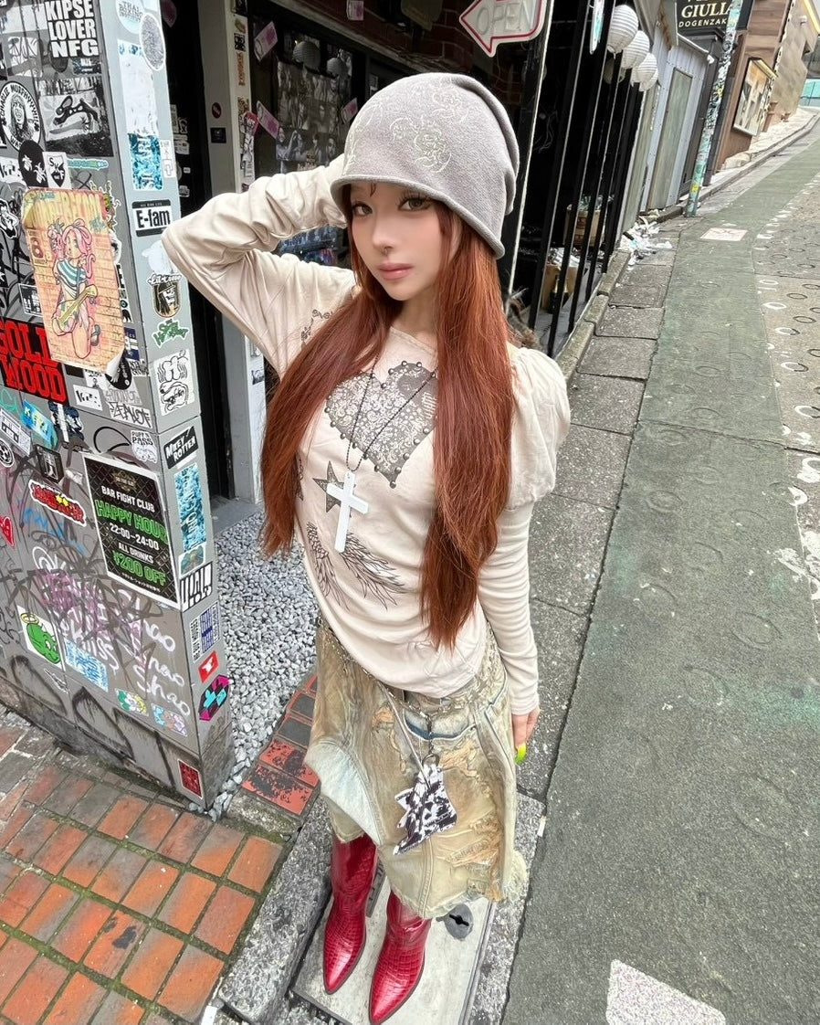 国際配送【BABY09】one-shoulder graffiti tops