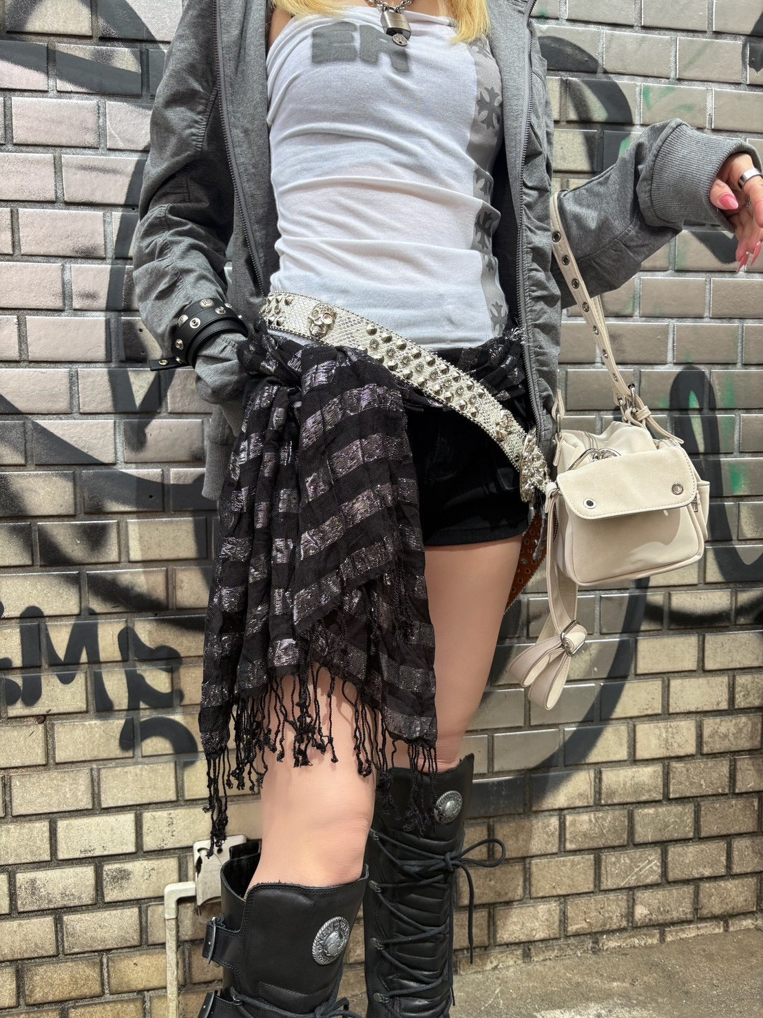 国際配送【BABY09】 Skull Studded Belt (3color)