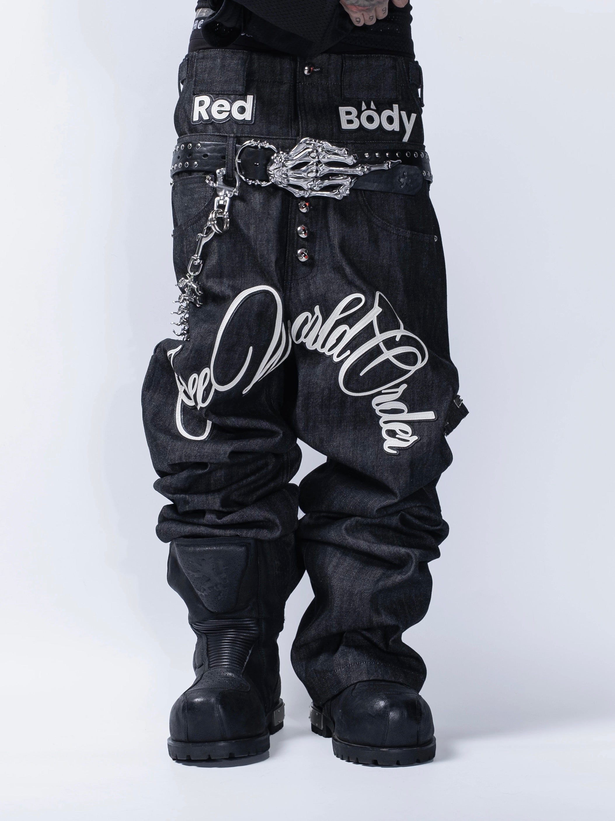 【F.V.V.O】Skeleton Hand & Spikes Leather Belt